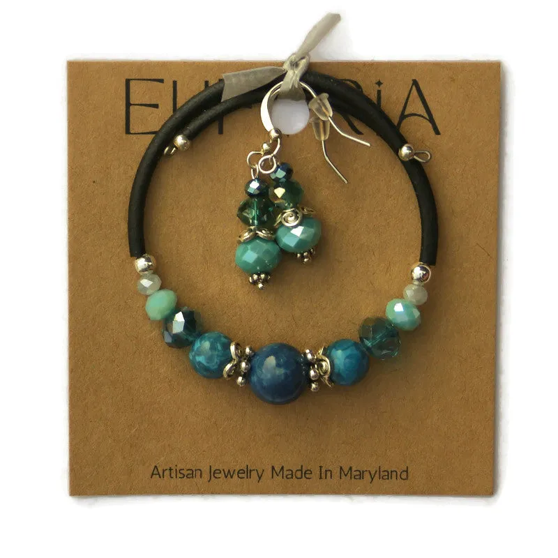 Wrap Bracelet & Earring Set - Teal Riverstone