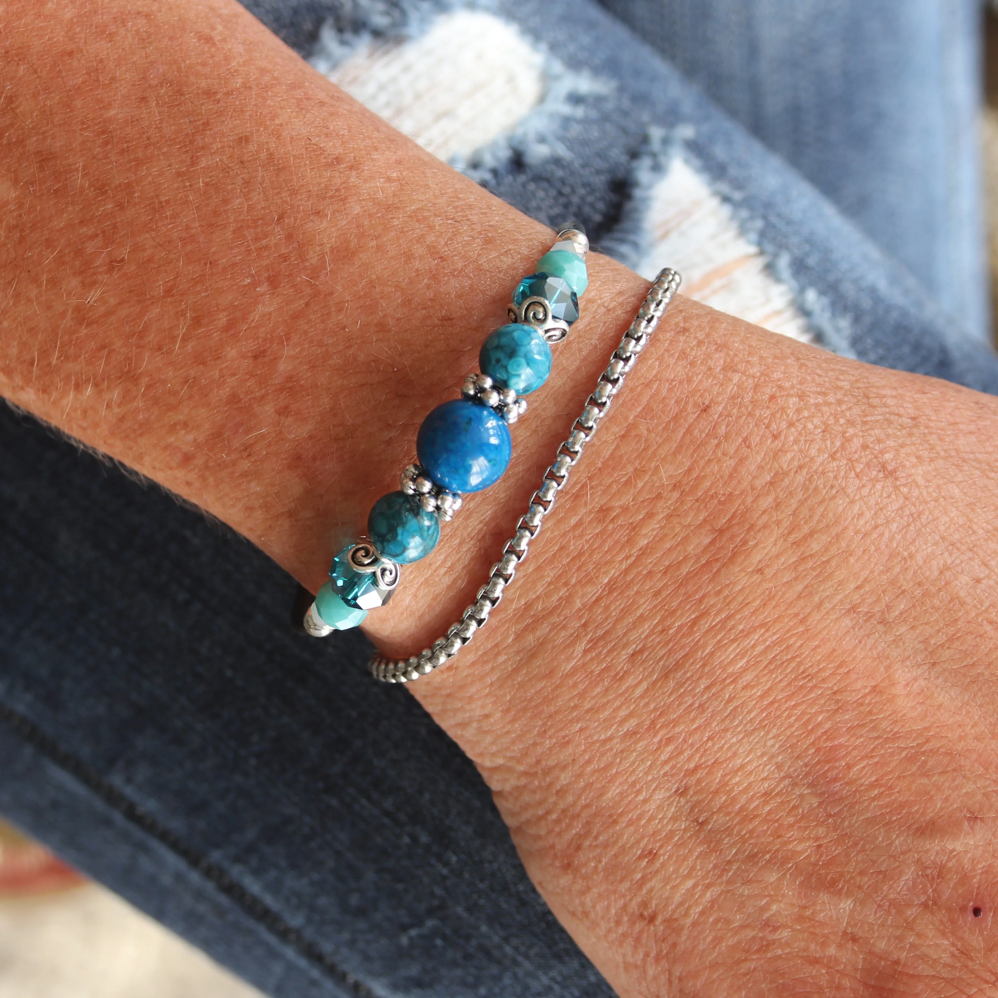 Wrap Bracelet & Earring Set - Teal Riverstone