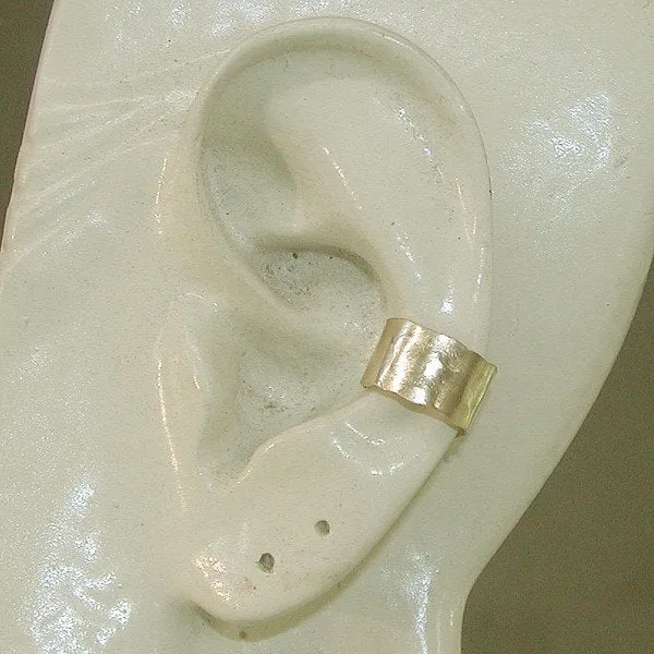 Yellow Gold Filled Wide Hammered Band Ear Cuff