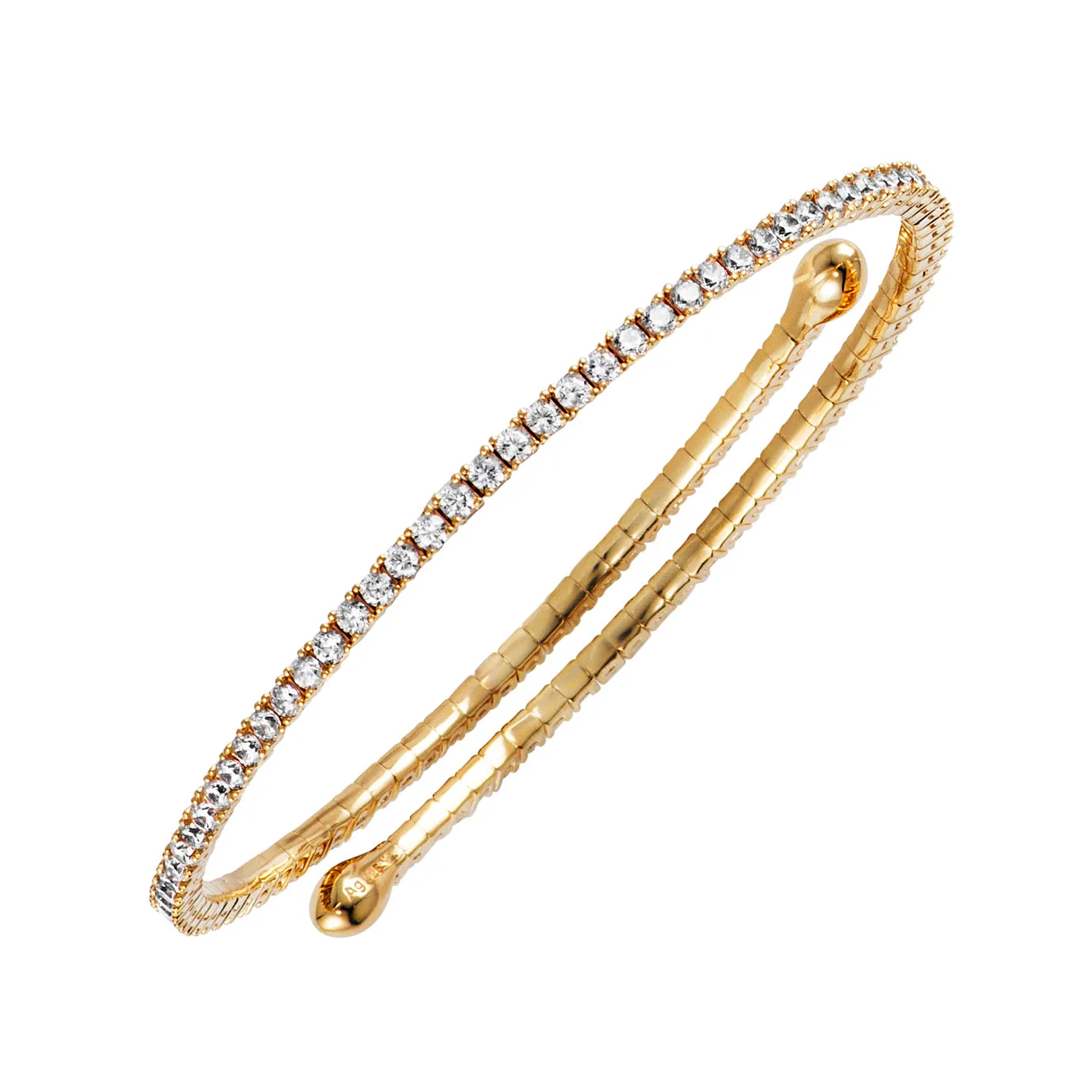 Yellow Gold Sparkling Single Row Adjustable Bangle